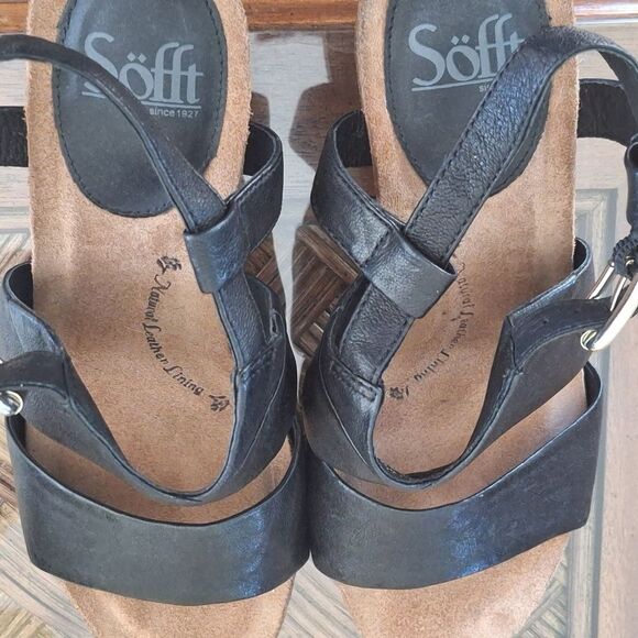 Sofft Melina Sandals Black Leather Stacked Block Heel Buckle Ankle Strap size 8 - Picture 12 of 16
